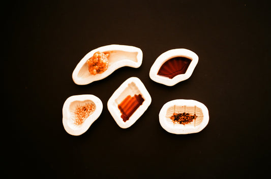 Set of 3 ceramic pastry molds (plum, pine, and gourd)