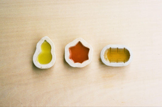 陶器の菓子型 3つセット(もみじ・菊・雪輪)